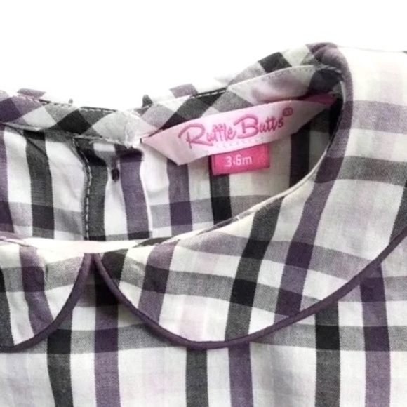 Ruffle Butts Kingsley Purple & Gray Plaid Bubble Romper & Knee Socks Girls  3-6 - Picture 5 of 5